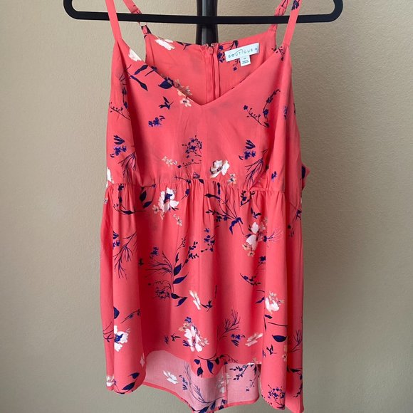 SALE: BOUTIQUE Salmon Colored Flowered Tan Top 1X - Picture 1 of 5
